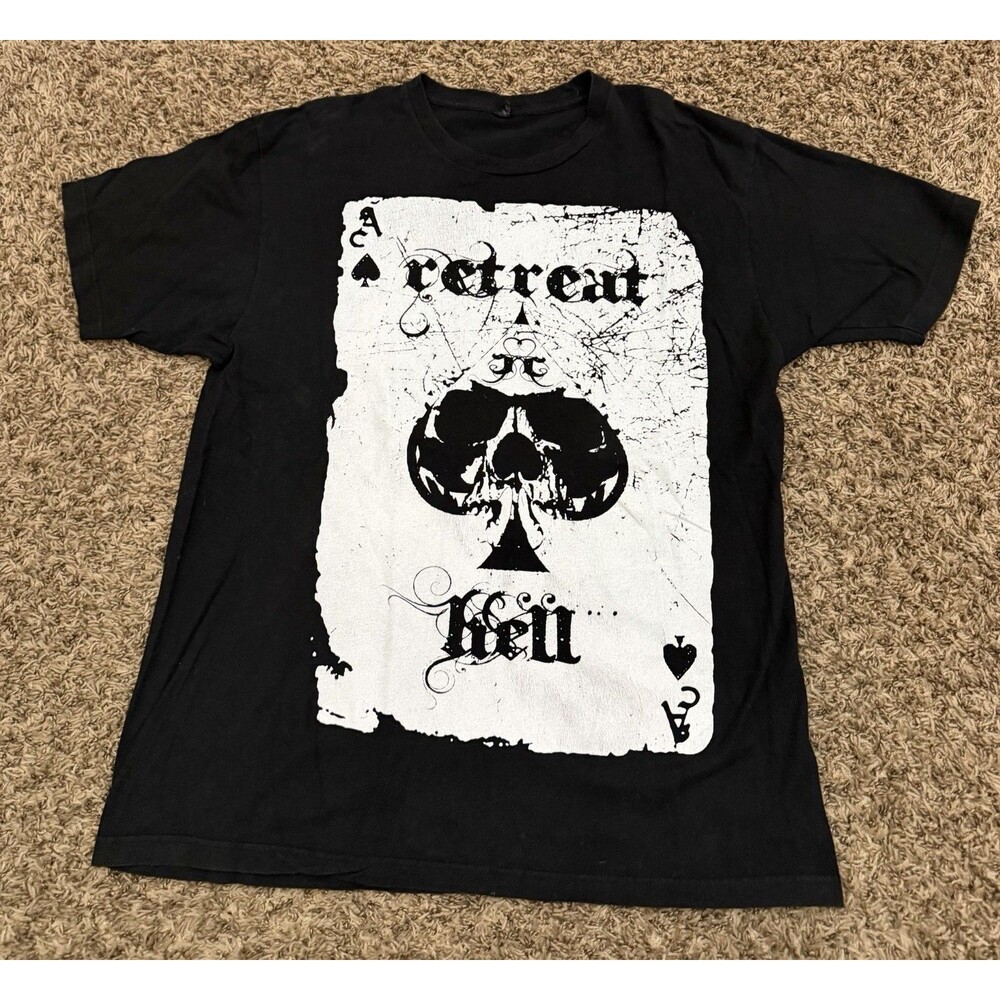 Gildan Retreat To Hell Playing Card Black T-Shirt  Men's Size XL